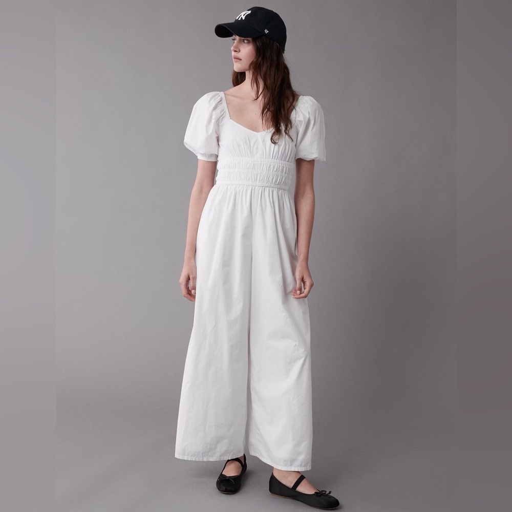 AE Poplin Puff Sleeve Wide-Leg Jumpsuit